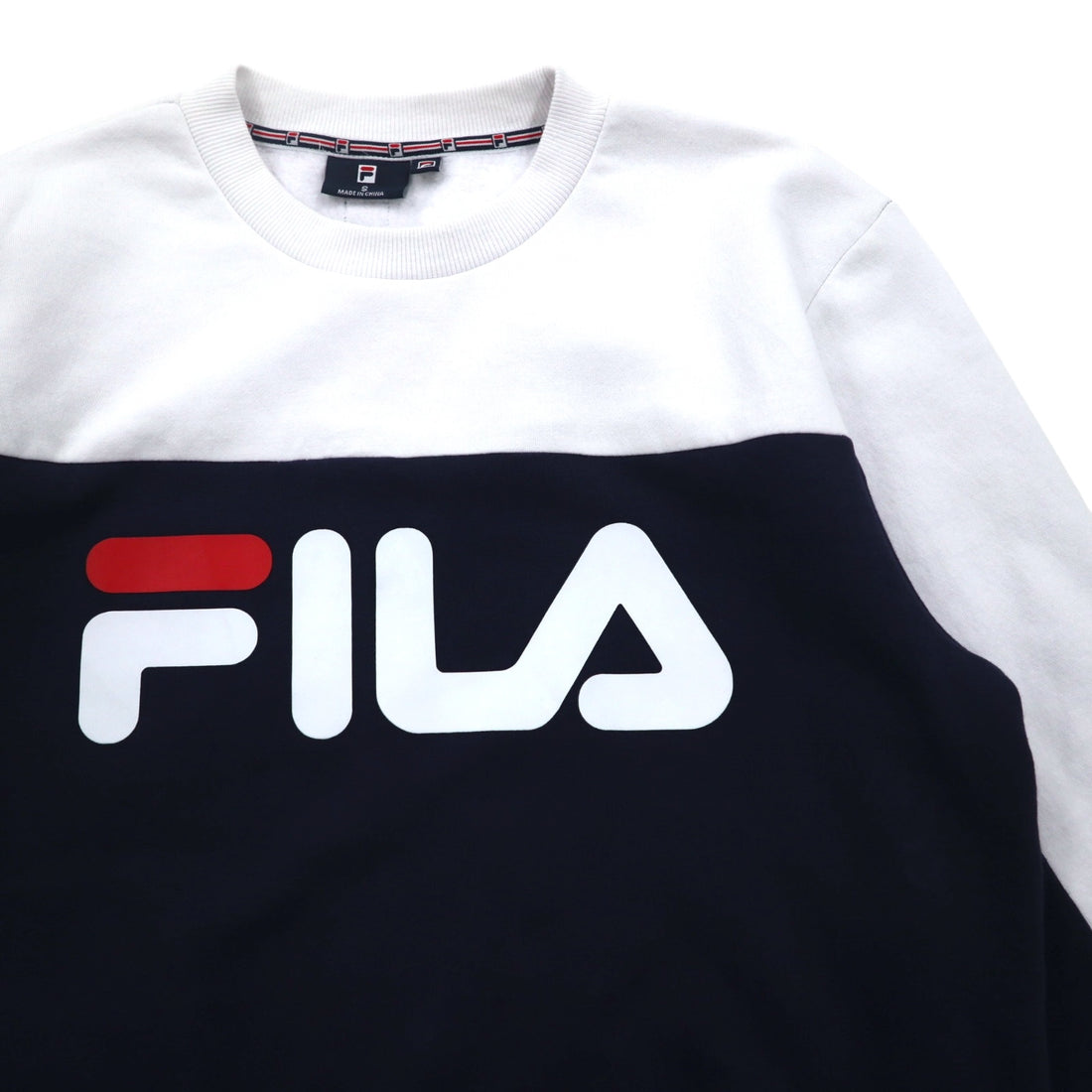 FILA Oversized Logo Print Sweatshirt S White Navy Cotton Fleece Lining