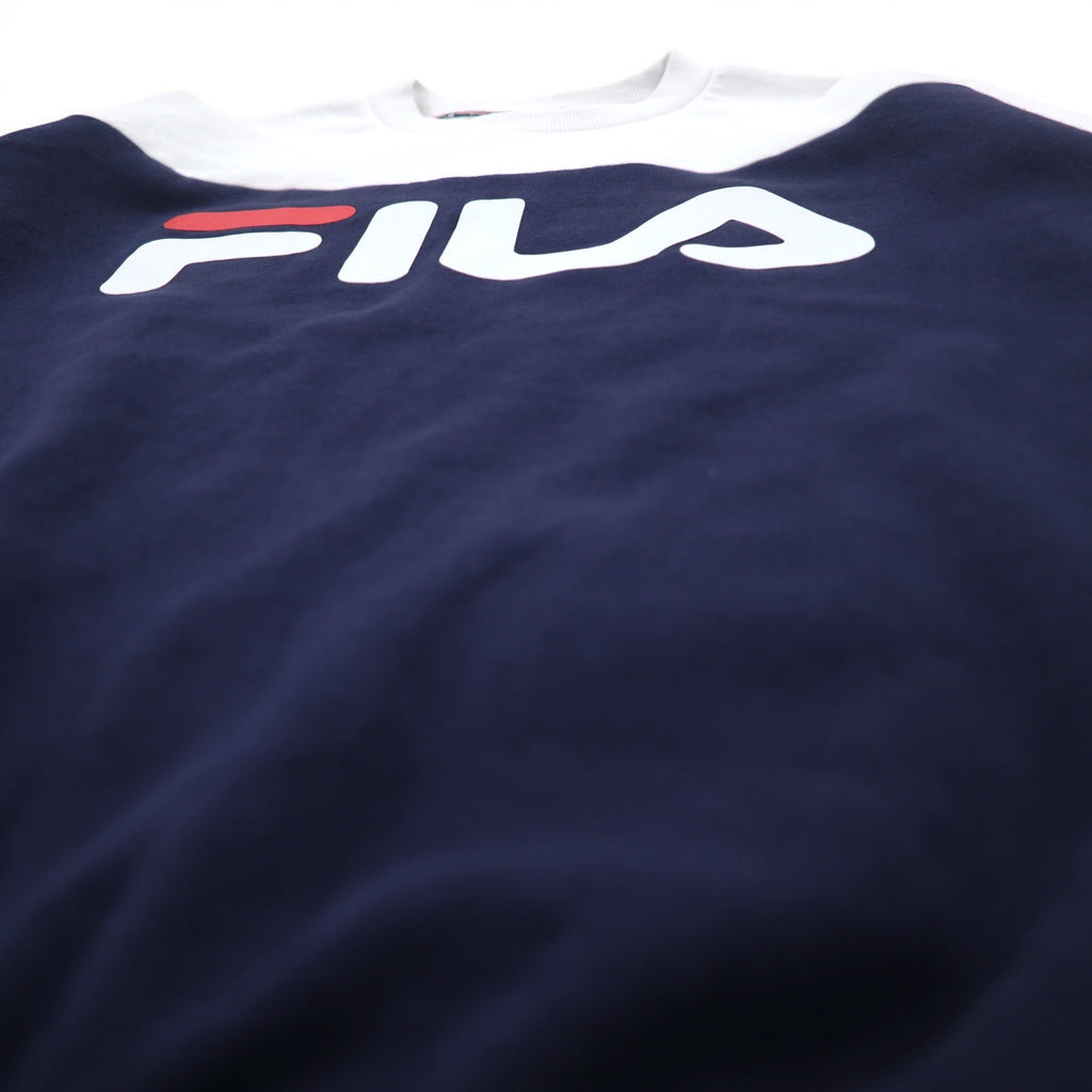 FILA Oversized Logo Print Sweatshirt S White Navy Cotton Fleece Lining