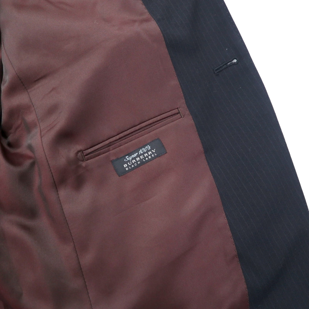 BURBERRY BLACK LABEL 3B スーツ セットアップ 42R ブラック ストライプ ウール SUPER 100's 羊毛 日本製