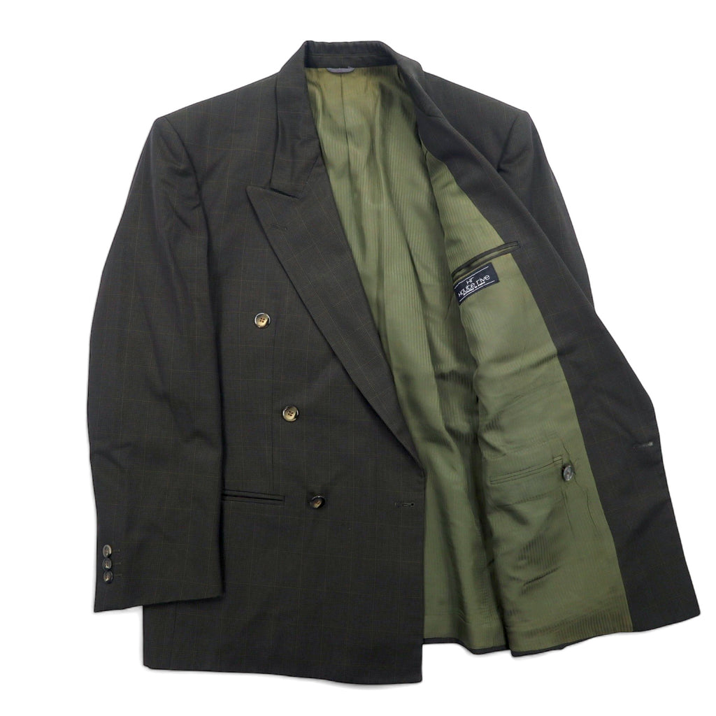 Made in France 90s Haute rive double-breasted tailored jacket L Khaki check wool polyester