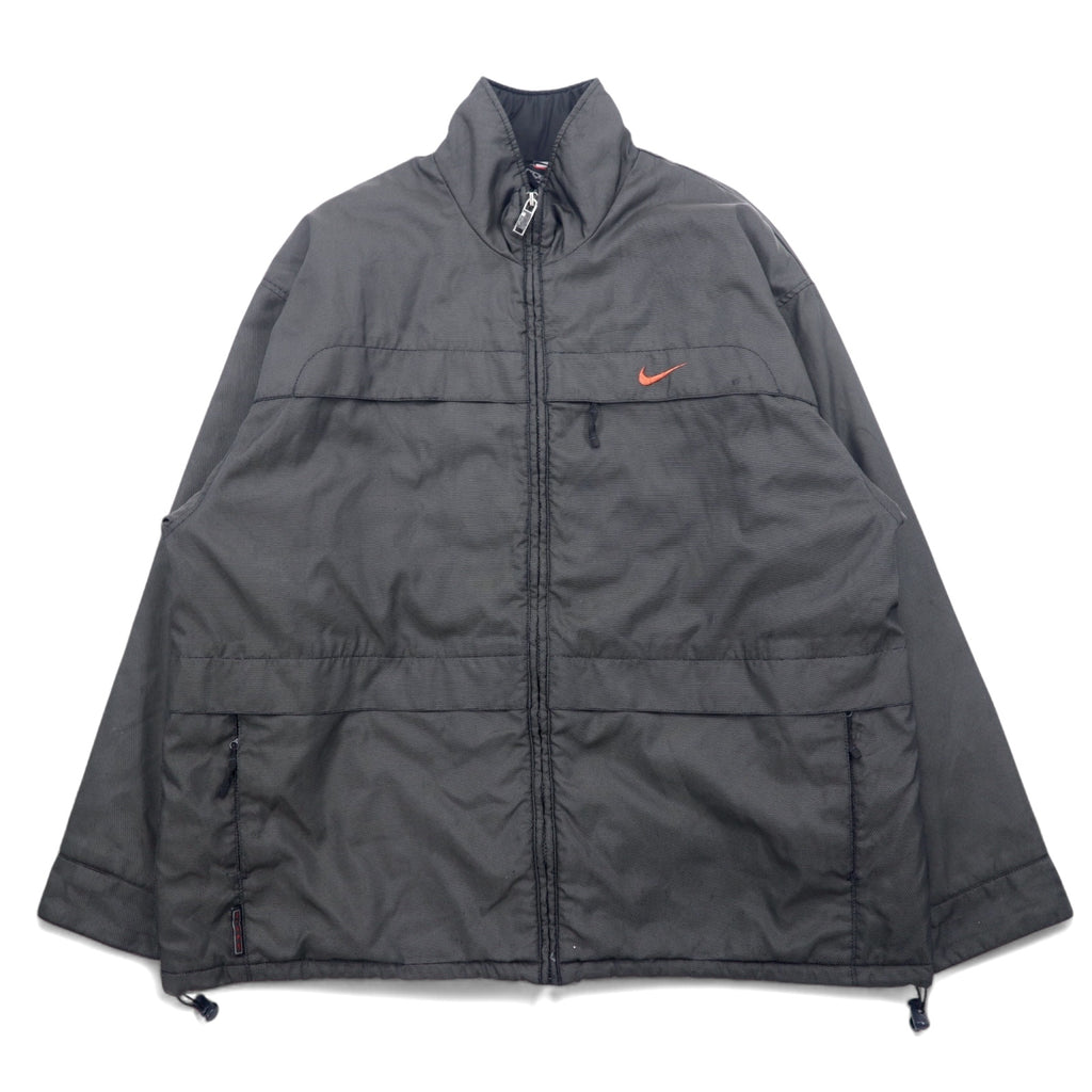 日本然リトテ-古着オンライン-NIKE 90年代 Thermolite サーモライト 中綿 ナイロンジャケット XL グレー ナイロン スウッシュロゴ刺繍 黒タグ ドローコード-NIKE 90's Thermolite Insulation Windbreaker XL Gray Nylon Swoosh Logo Embroidery Black Tag Drawcord