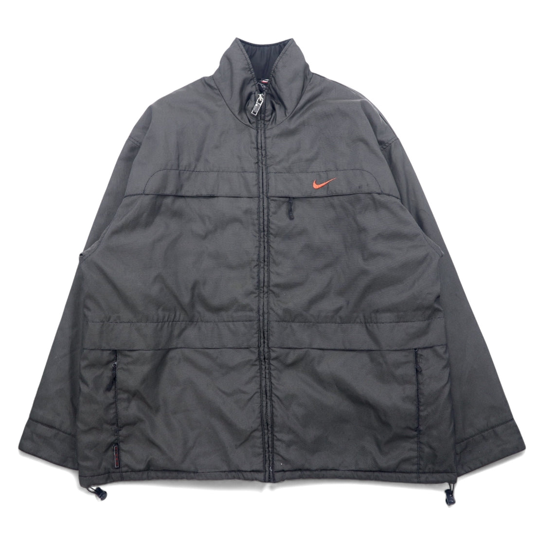 日本然リトテ-古着オンライン-NIKE 90年代 Thermolite サーモライト 中綿 ナイロンジャケット XL グレー ナイロン スウッシュロゴ刺繍 黒タグ ドローコード-NIKE 90's Thermolite Insulation Windbreaker XL Gray Nylon Swoosh Logo Embroidery Black Tag Drawcord