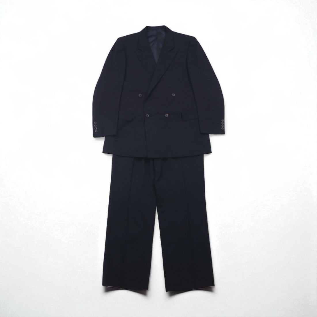 BURBERRY 90年代 PRESTIGE COLLECTION 日本製 ピークドラペル ダブル セットアップ スーツ M ネイビー ウール
