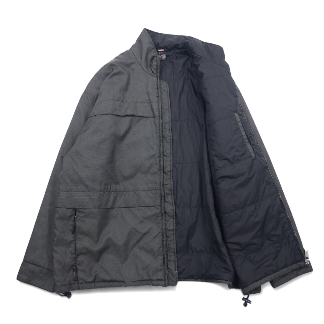 NIKE 90s Thermolite padded nylon jacket, XL, grey, nylon, embroidered Swoosh logo, black tag, drawcord