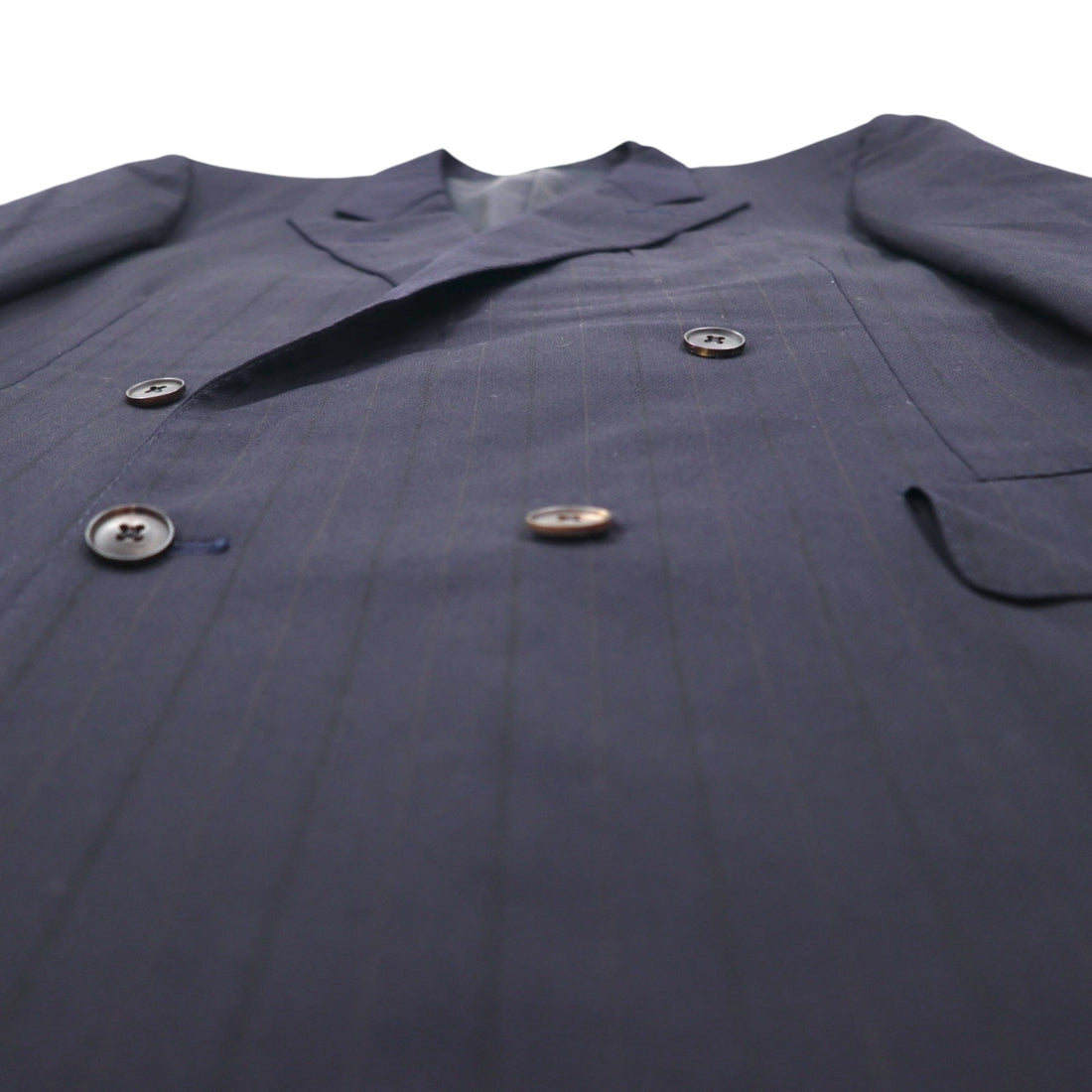 BURBERRY 90s PRESTIGE COLLECTION Made in Japan Peak Lapel Double-Breasted Suit, Size M, Navy Wool