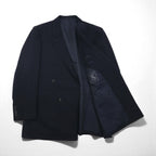 BURBERRY 90s PRESTIGE COLLECTION Made in Japan Peak Lapel Double-Breasted Suit, Size M, Navy Wool