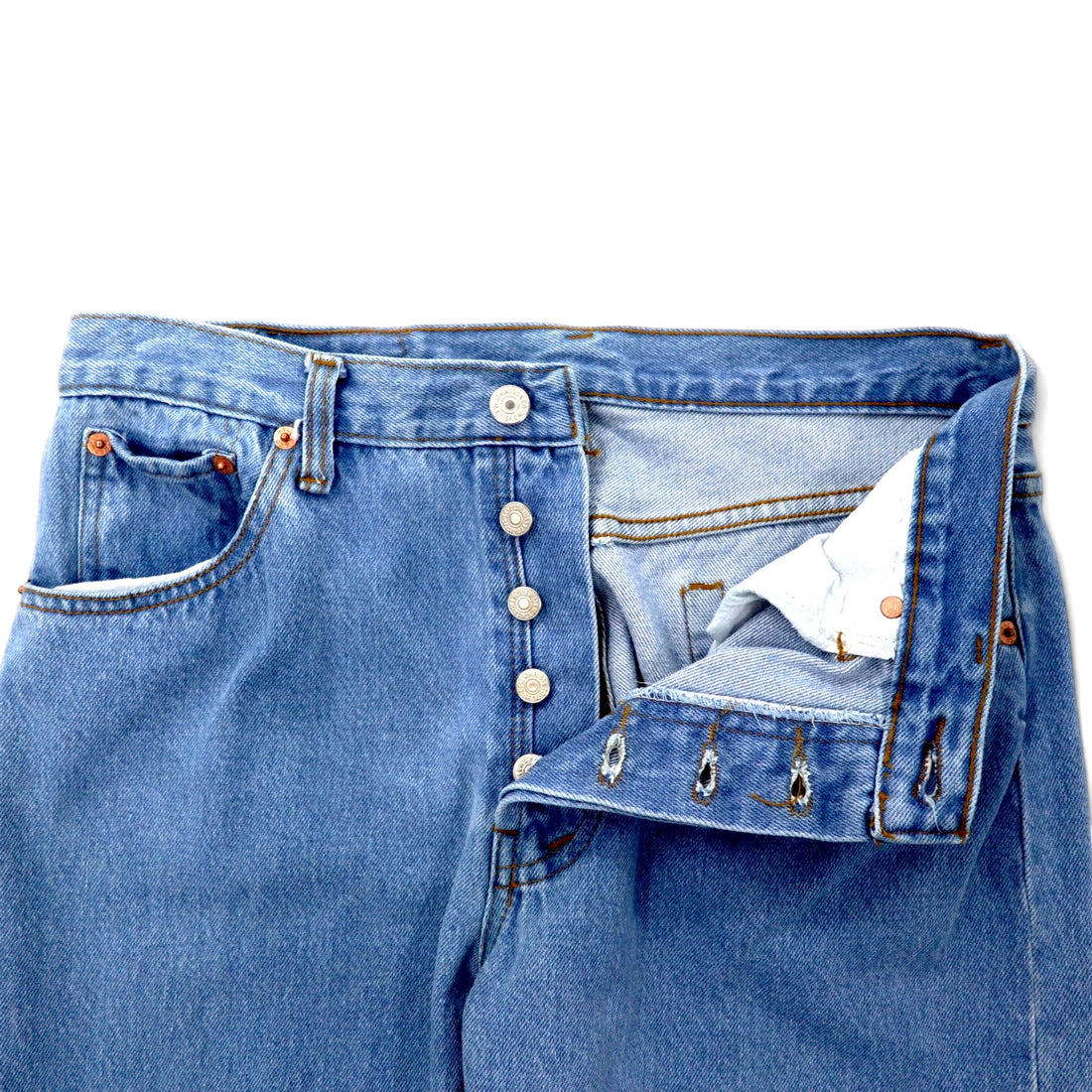 Levi's USA Made 90s 501 Denim Pants Size 32 Blue Ice Wash Cotton Button Fly 501-0193