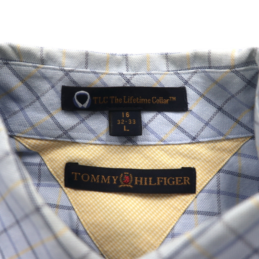 TOMMY HILFIGER 90s Big Size Button Down Shirt L Blue Windowpane Check