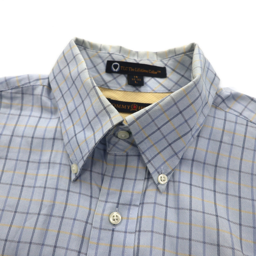 TOMMY HILFIGER 90s Big Size Button Down Shirt L Blue Windowpane Check