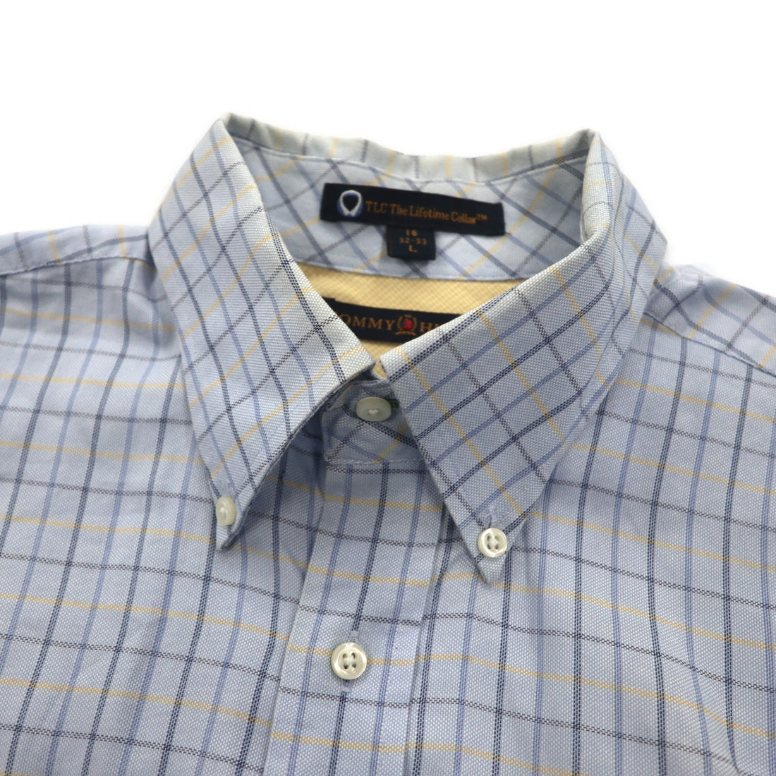 TOMMY HILFIGER 90s Big Size Button Down Shirt L Blue Windowpane Check