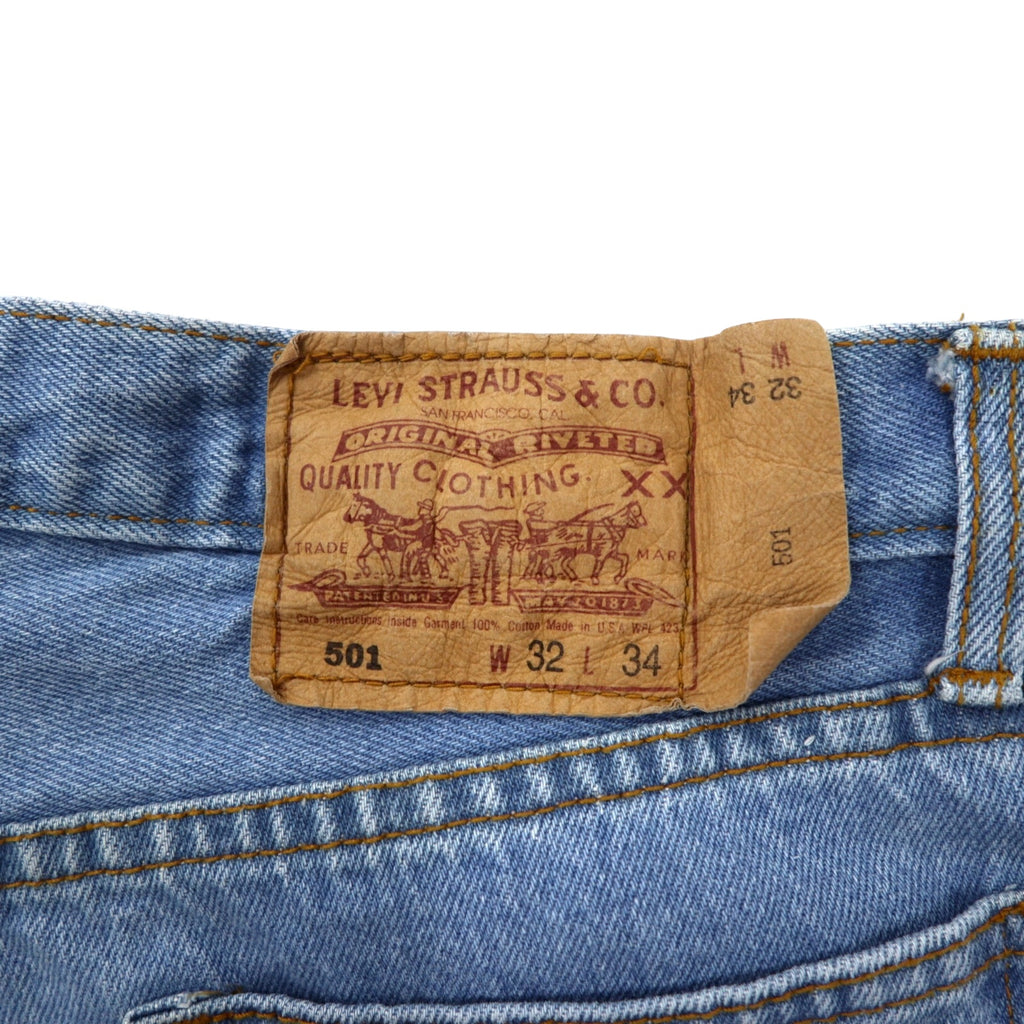 Levi's USA Made 90s 501 Denim Pants Size 32 Blue Ice Wash Cotton Button Fly 501-0193