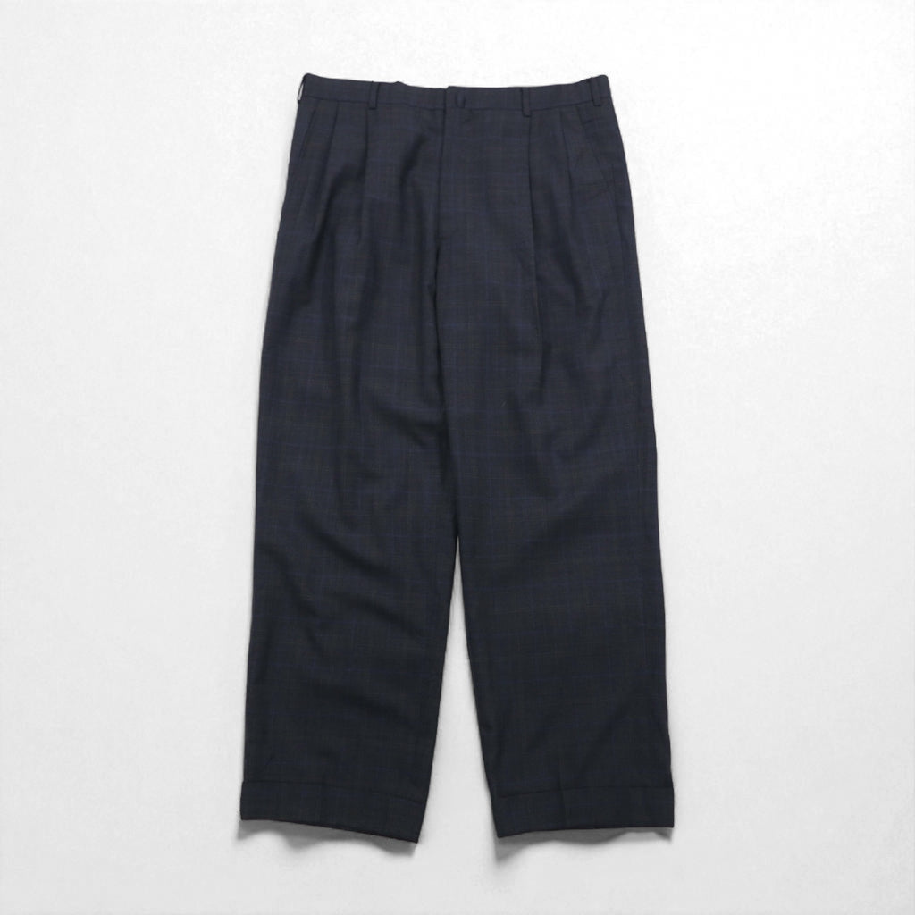 Brooks Brothers Golden Fleece Hand Tailored 2-Pleated Wide Slacks Pants, Large, Grey, Check, Wool
