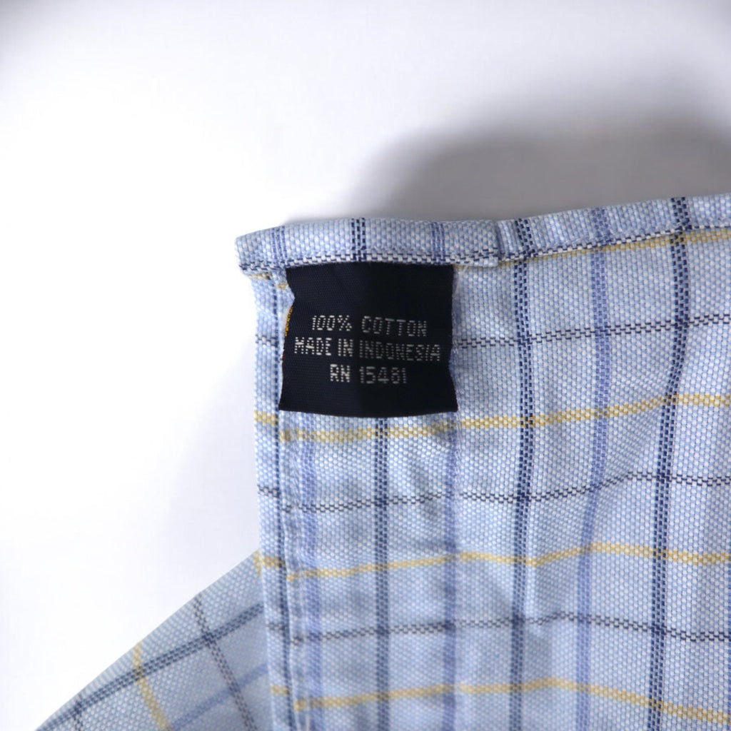 TOMMY HILFIGER 90s Big Size Button Down Shirt L Blue Windowpane Check
