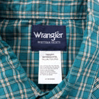 Wrangler 90s Short Sleeve Western Shirt 3XT Green Check Cotton Snap Button Oversized