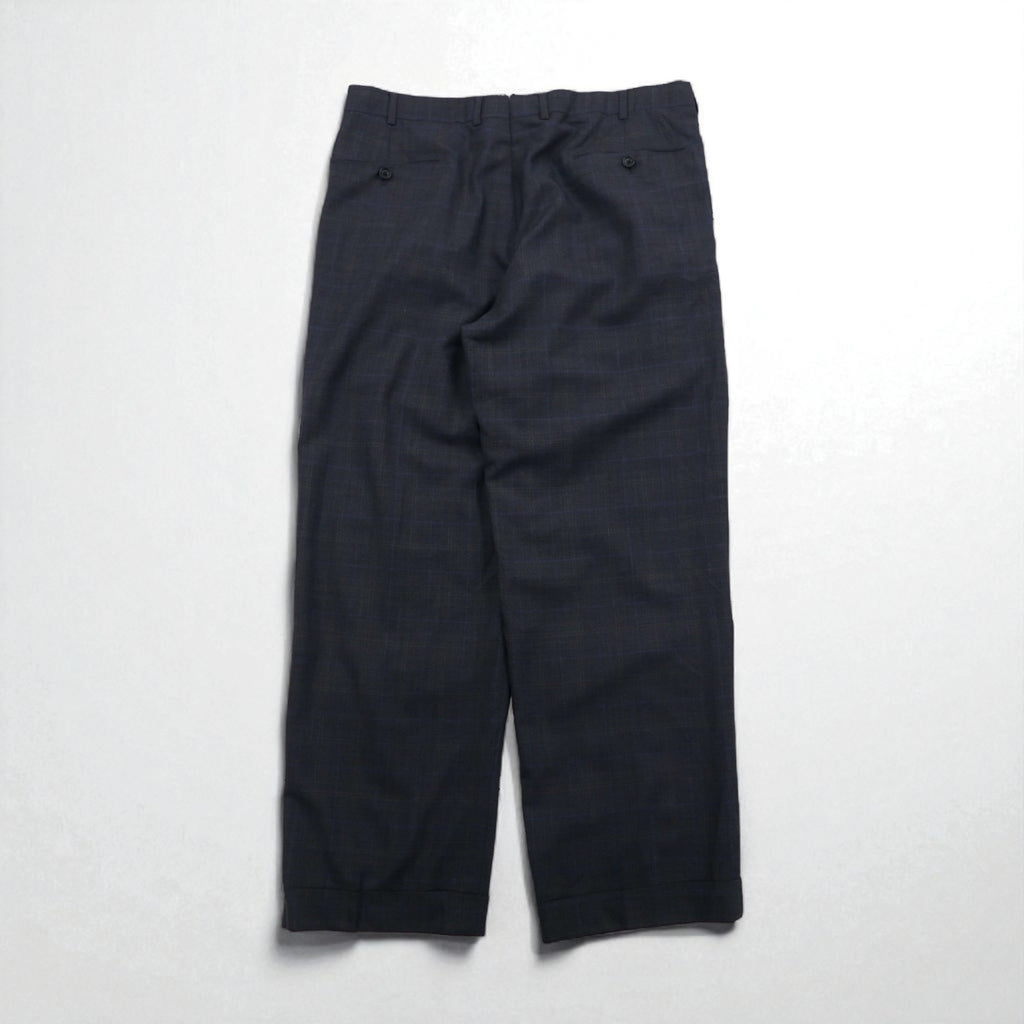 Brooks Brothers Golden Fleece Hand Tailored 2-Pleated Wide Slacks Pants, Large, Grey, Check, Wool