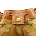 PRIMA CLASSE Made in Italy Drawstring Shoulder Bag Beige PVC Leather World Map