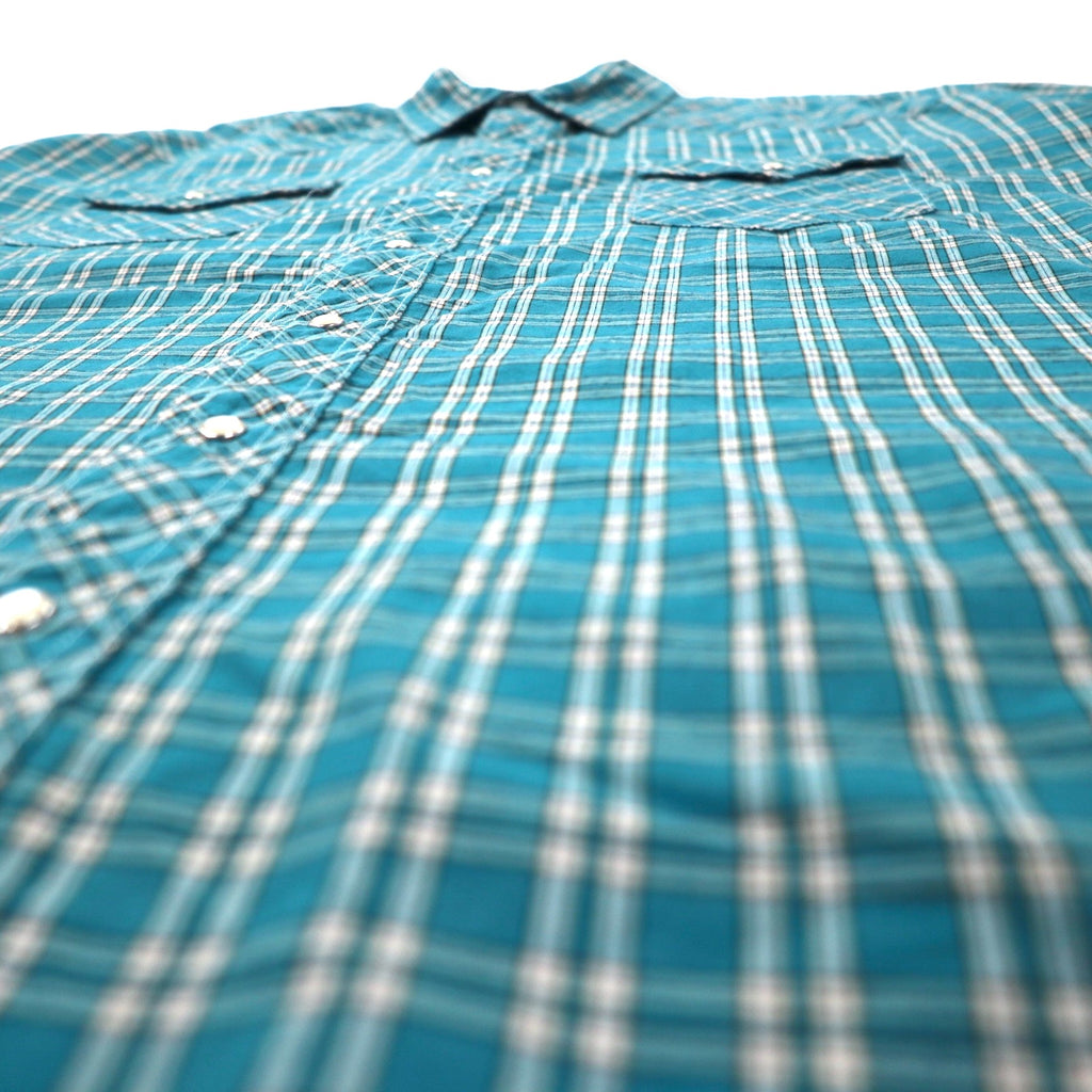 Wrangler 90s Short Sleeve Western Shirt 3XT Green Check Cotton Snap Button Oversized