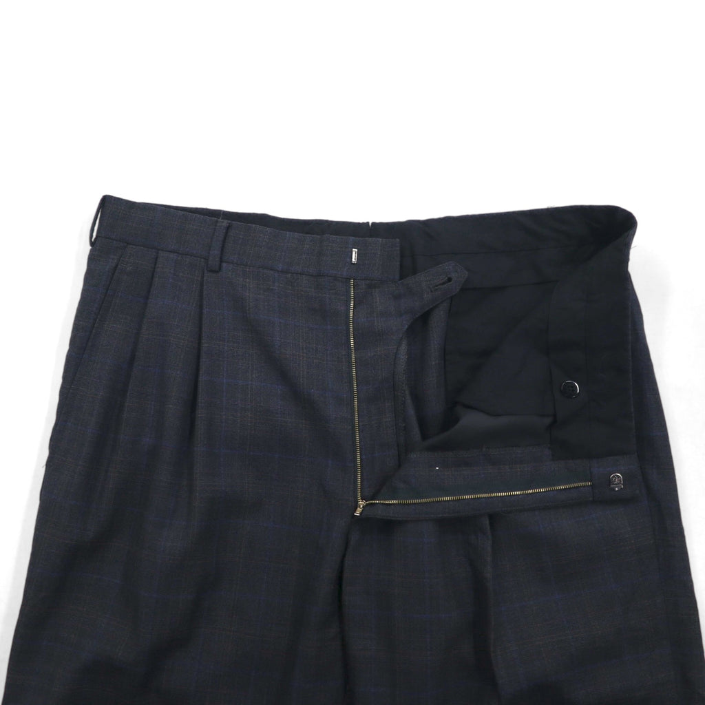 Brooks Brothers Golden Fleece Hand Tailored 2-Pleated Wide Slacks Pants, Large, Grey, Check, Wool