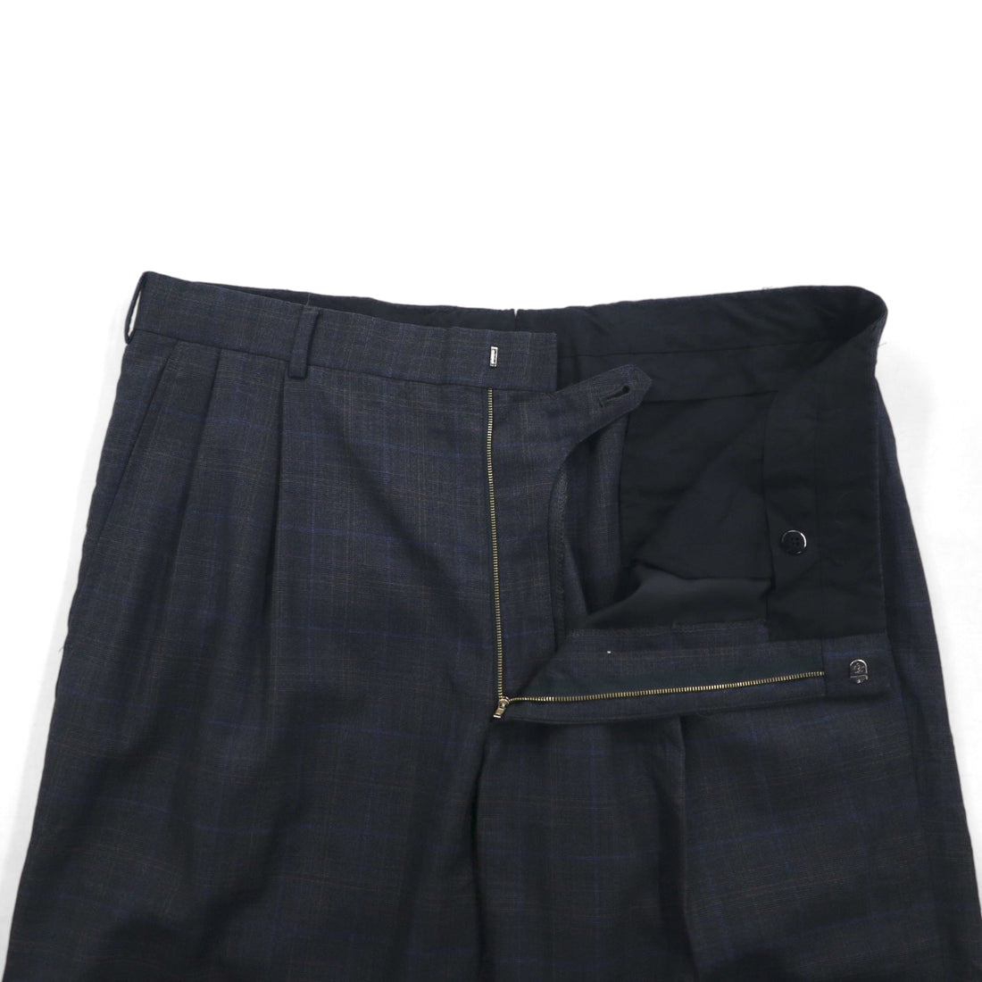 Brooks Brothers Golden Fleece Hand Tailored 2-Pleated Wide Slacks Pants, Large, Grey, Check, Wool