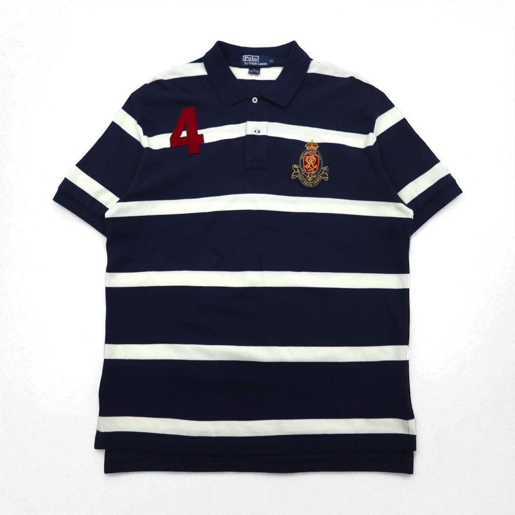 Polo by Ralph Lauren 90年代 ボーダー ポロシャツ XL ネイビー コットン 鹿の子 エンブレムロゴ刺繍