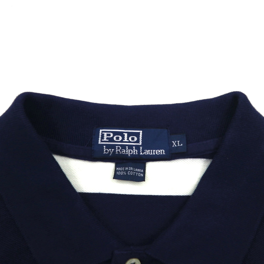 Polo by Ralph Lauren 90年代 ボーダー ポロシャツ XL ネイビー コットン 鹿の子 エンブレムロゴ刺繍