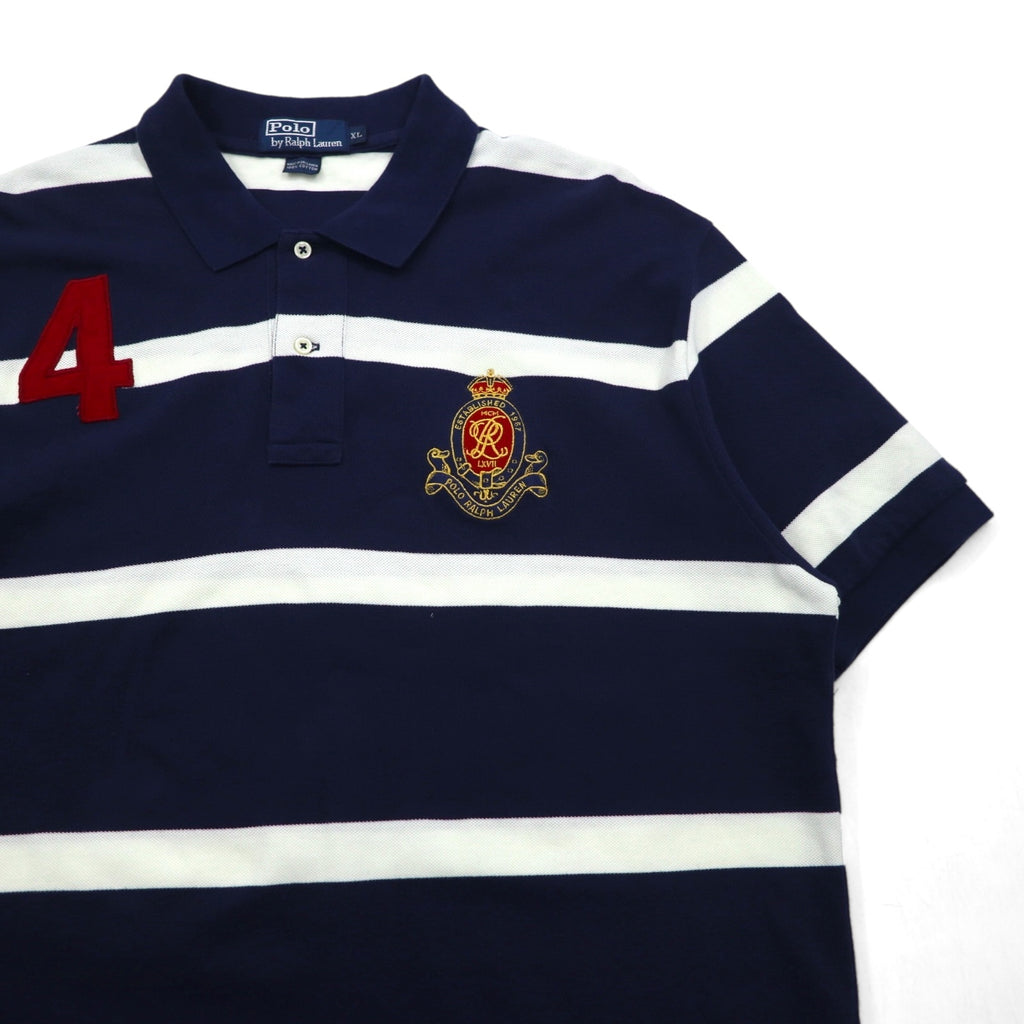 Polo by Ralph Lauren 90年代 ボーダー ポロシャツ XL ネイビー コットン 鹿の子 エンブレムロゴ刺繍