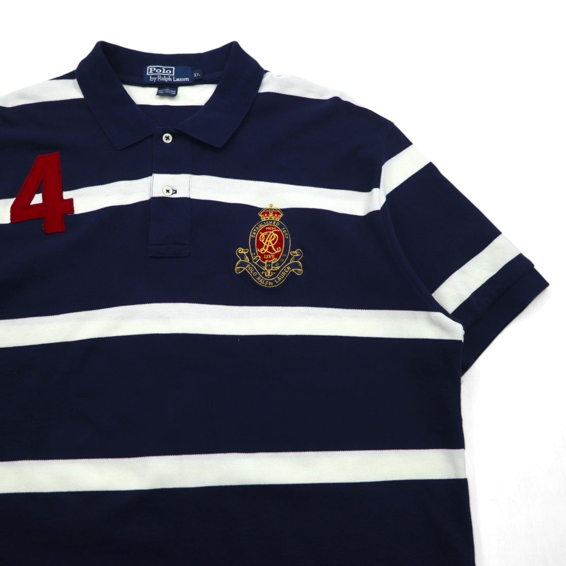 Polo by Ralph Lauren 90年代 ボーダー ポロシャツ XL ネイビー コットン 鹿の子 エンブレムロゴ刺繍
