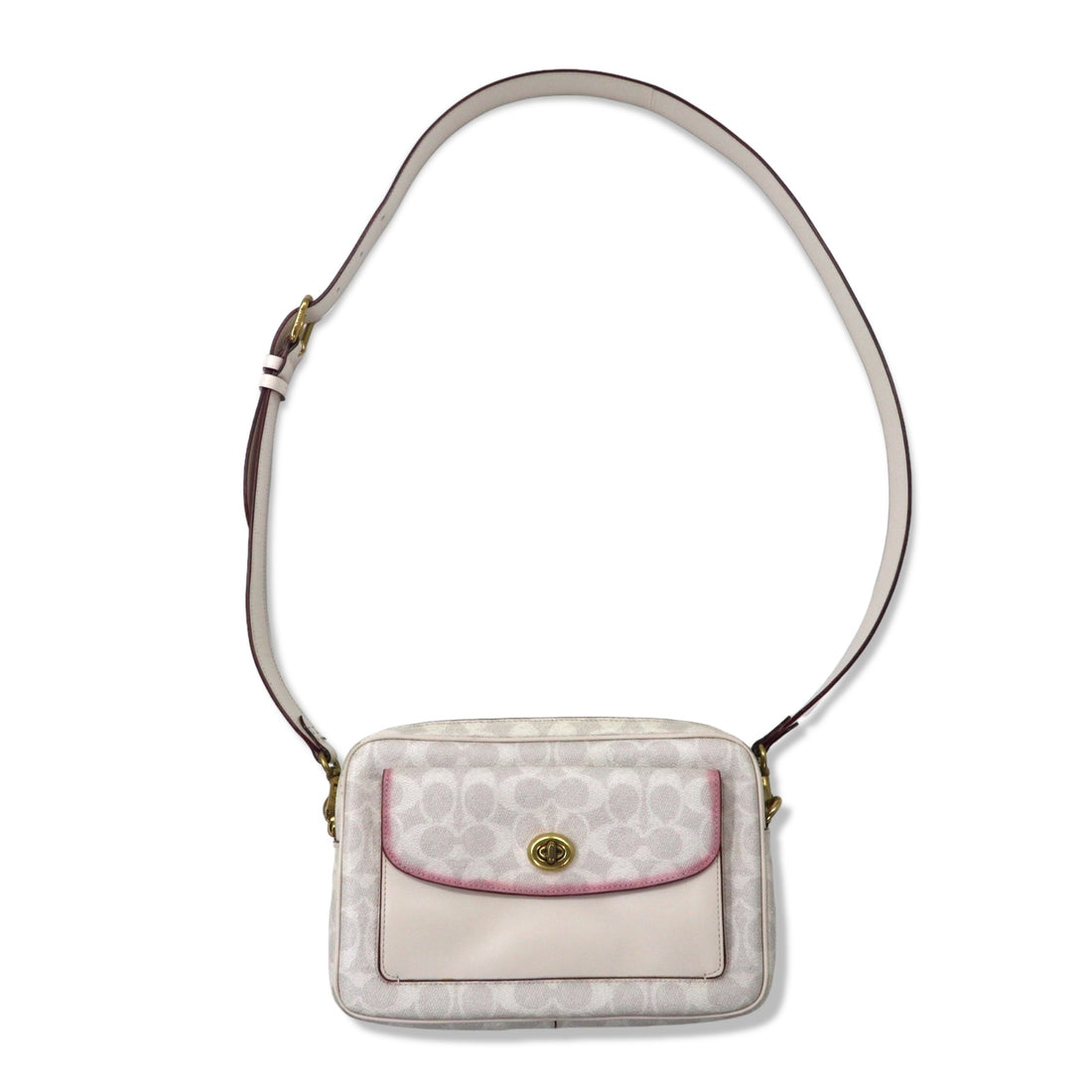 日本然リトテ-古着オンライン-COACH シグネチャー カメラバッグ ショルダーバッグ ホワイト PVC レザー B2032-640-COACH Signature Camera Bag Shoulder Bag White PVC Leather B2032-640