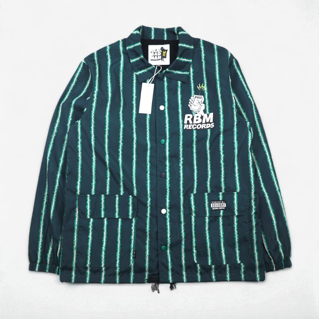REAL BAD MAN Coach Jacket, XL, Striped, RBM RECORDS, Unused, UNION TOKYO