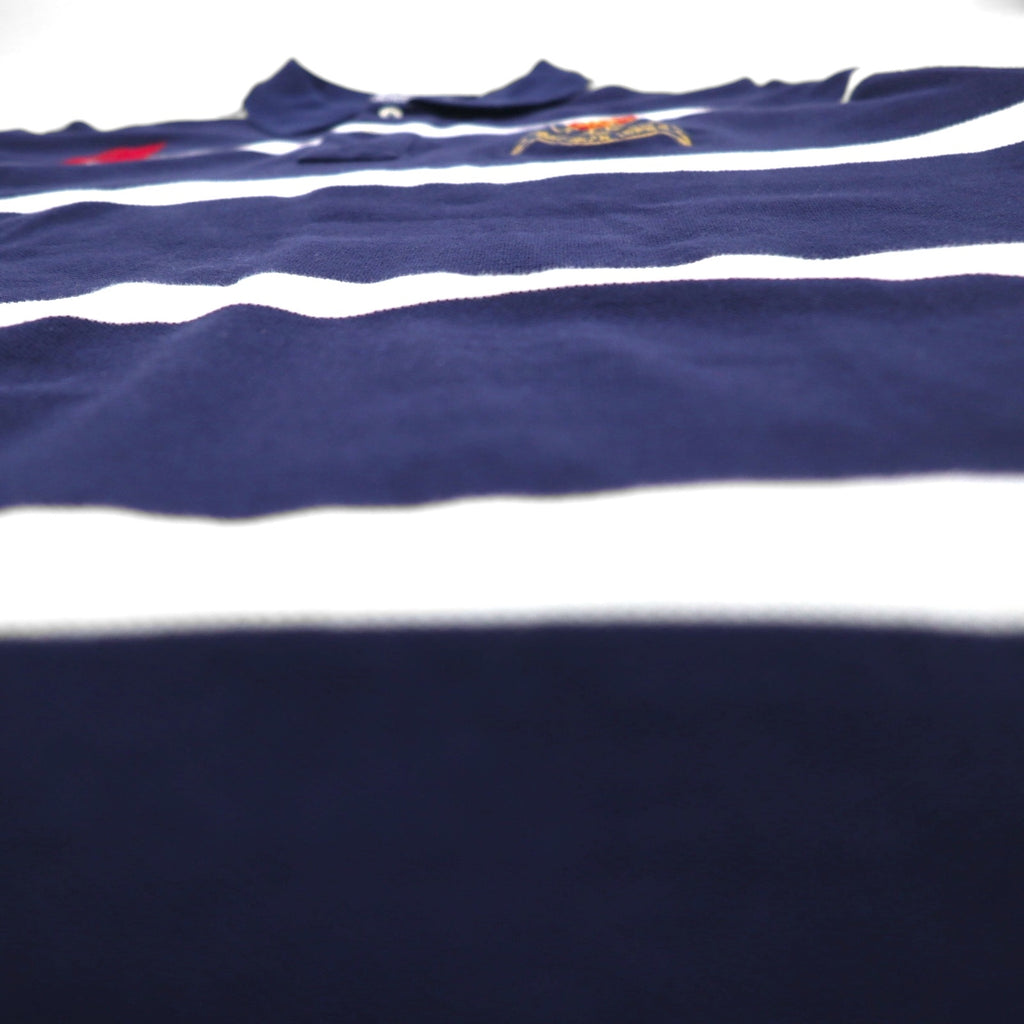 Polo by Ralph Lauren 90年代 ボーダー ポロシャツ XL ネイビー コットン 鹿の子 エンブレムロゴ刺繍
