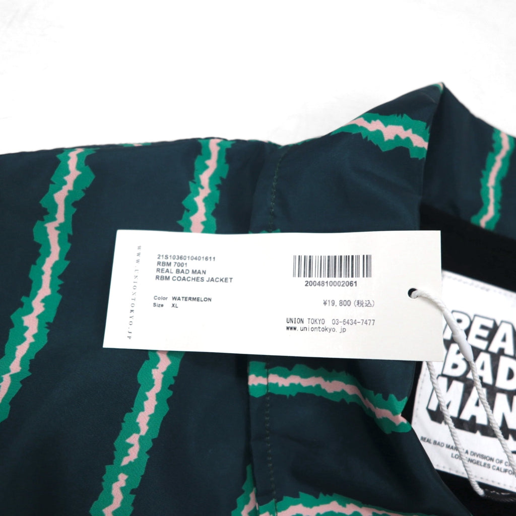 REAL BAD MAN Coach Jacket, XL, Striped, RBM RECORDS, Unused, UNION TOKYO