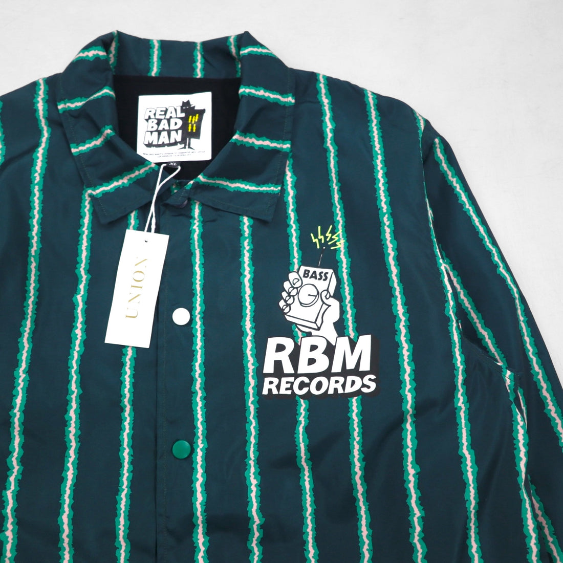 REAL BAD MAN Coach Jacket, XL, Striped, RBM RECORDS, Unused, UNION TOKYO