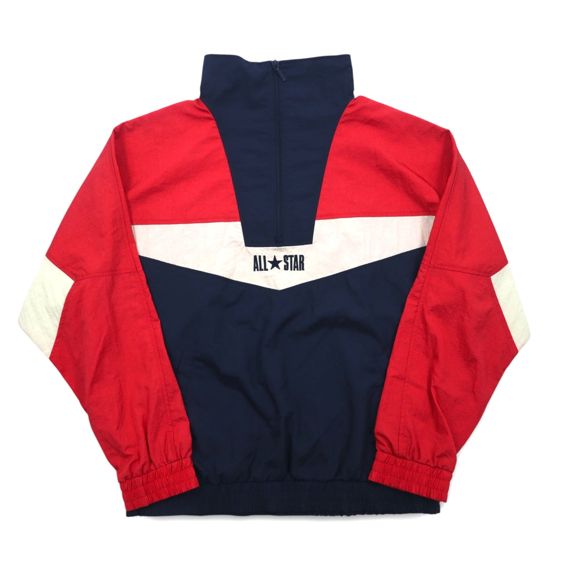 CONVERSE Half-Zip High-Neck Nylon Jacket, Medium, Navy, Tricolor