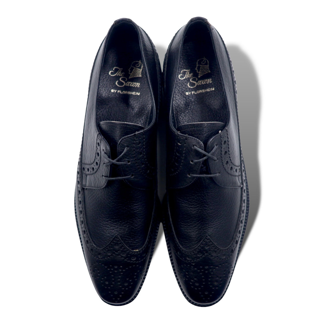 The Saxon by FLORSHEIM 60s Wingtip Dress Shoes 27.5cm Black Leather Grained Leather Deadstock Unused