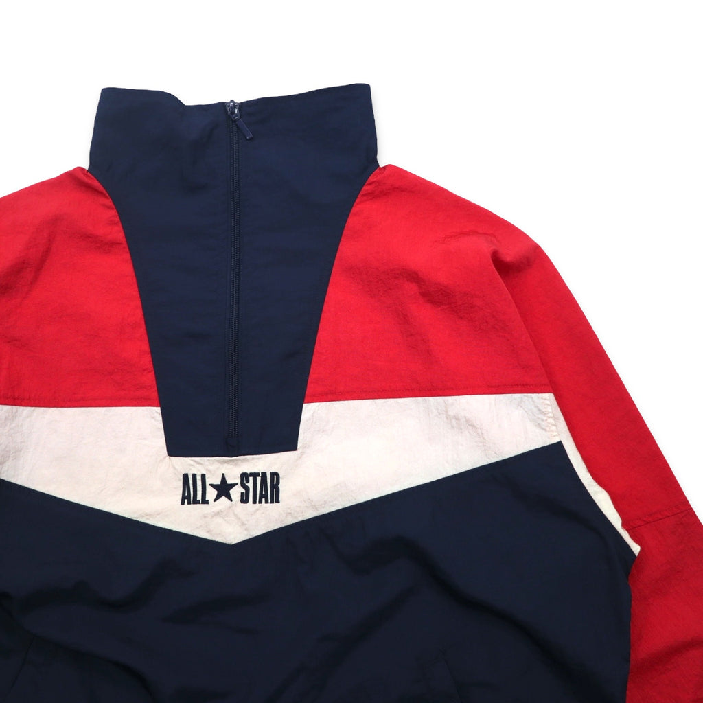CONVERSE Half-Zip High-Neck Nylon Jacket, Medium, Navy, Tricolor