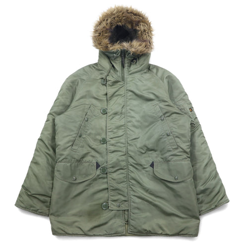 日本然リトテ-古着オンライン-ALPHA INDUSTRIES INC N-3B フライトジャケット M カーキ ポリエステル ドローコード ファー着脱可能 MIL-J-6279-ALPHA INDUSTRIES INC N- 3B Flight Jacket M Khaki Polyester Drawcord Fur Detachable MIL-J-6279