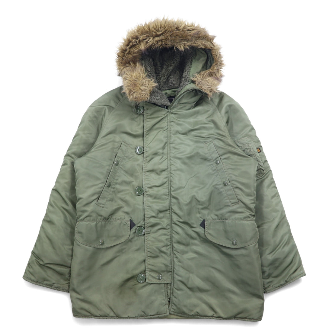 ALPHA INDUSTRIES INC N-3B Flight Jacket, M, Khaki, Polyester, Drawstring, Detachable Fur, MIL-J-6279