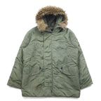 ALPHA INDUSTRIES INC N-3B Flight Jacket, M, Khaki, Polyester, Drawstring, Detachable Fur, MIL-J-6279
