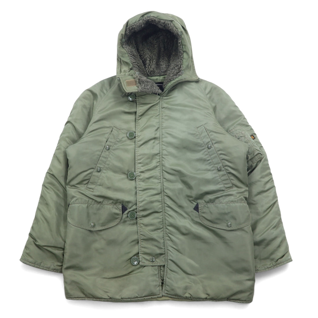 ALPHA INDUSTRIES INC N-3B Flight Jacket, M, Khaki, Polyester, Drawstring, Detachable Fur, MIL-J-6279