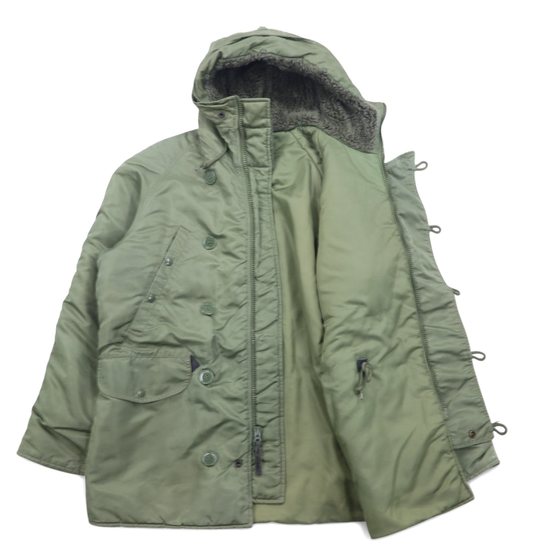 ALPHA INDUSTRIES INC N-3B Flight Jacket, M, Khaki, Polyester, Drawstring, Detachable Fur, MIL-J-6279