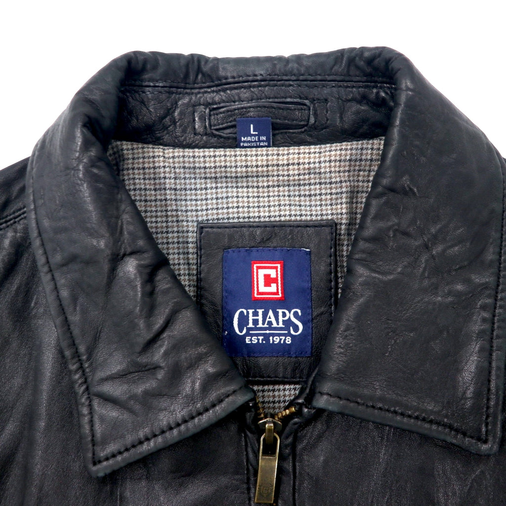 CHAPS Leather Jacket, Rider's Jacket, L, Black, Cowhide, Check Lining, Made in Pakistan