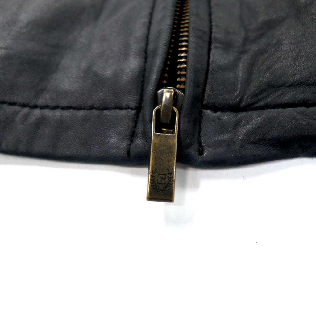 CHAPS Leather Jacket, Rider's Jacket, L, Black, Cowhide, Check Lining, Made in Pakistan