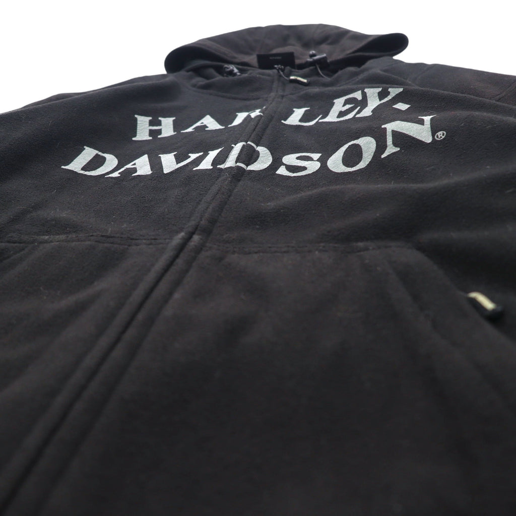 HARLEY DAVIDSON フリースジャケット パーカー XL ブラック ポリエステル スカル プリント リフレクター