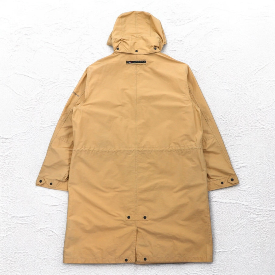 TOMMY HILFIGER 00s Overcoat L Beige Nylon Waterproof Double Zip Drawstring Detachable Hood