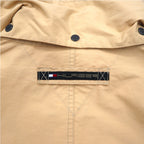 TOMMY HILFIGER 00s Overcoat L Beige Nylon Waterproof Double Zip Drawstring Detachable Hood