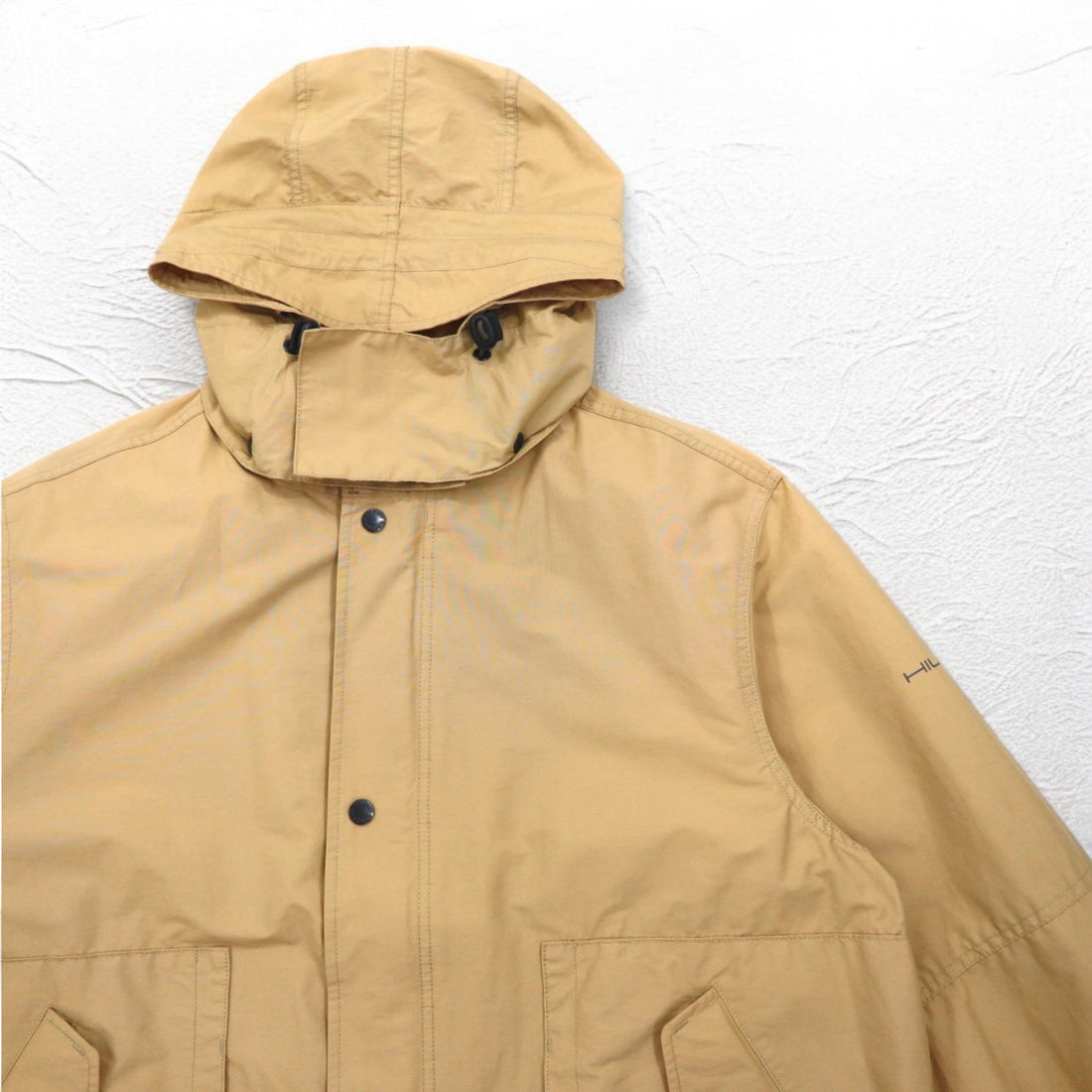 TOMMY HILFIGER 00s Overcoat L Beige Nylon Waterproof Double Zip Drawstring Detachable Hood