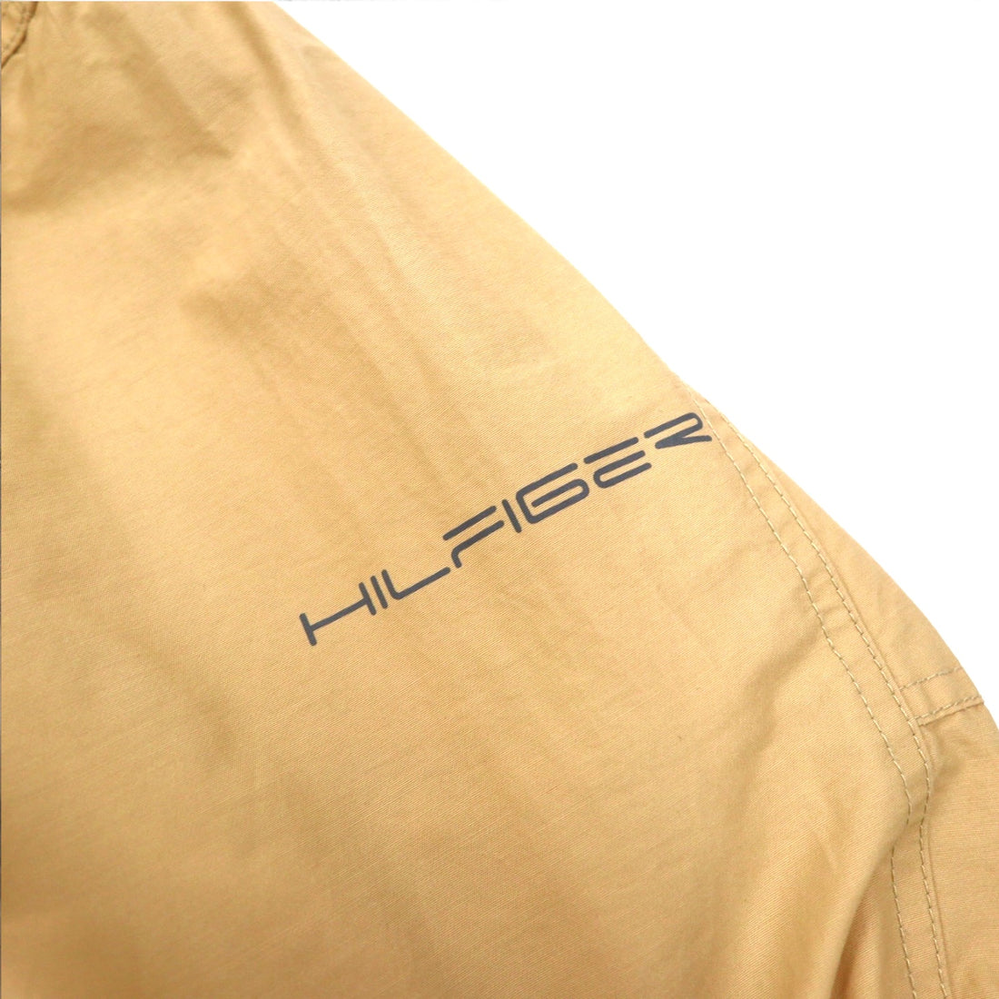 TOMMY HILFIGER 00s Overcoat L Beige Nylon Waterproof Double Zip Drawstring Detachable Hood
