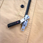 TOMMY HILFIGER 00s Overcoat L Beige Nylon Waterproof Double Zip Drawstring Detachable Hood