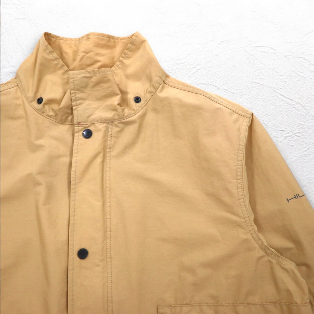 TOMMY HILFIGER 00s Overcoat L Beige Nylon Waterproof Double Zip Drawstring Detachable Hood