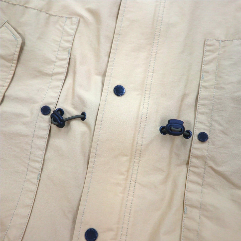 TOMMY HILFIGER 00s Overcoat L Beige Nylon Waterproof Double Zip Drawstring Detachable Hood